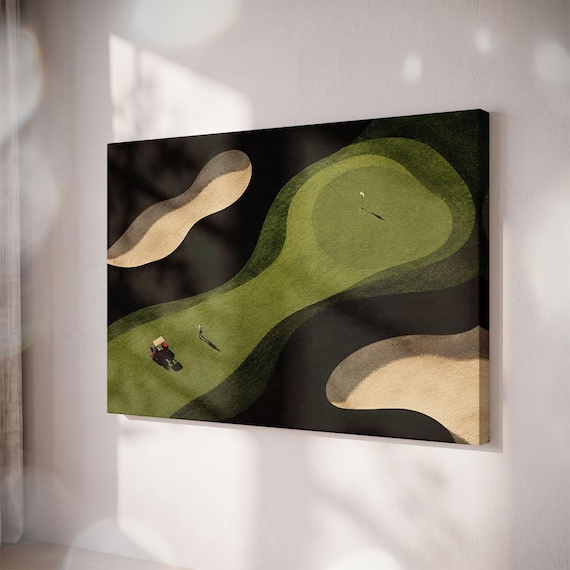 Minimalist Aerial Golf Course Canvas Print, Abstract Green Fairway Art