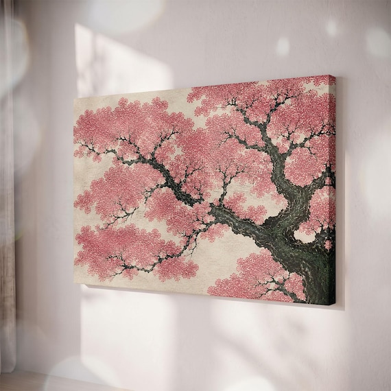 Japanese Cherry Blossom Canvas Print, Sakura Tree Wall Art, Zen Japandi Decor