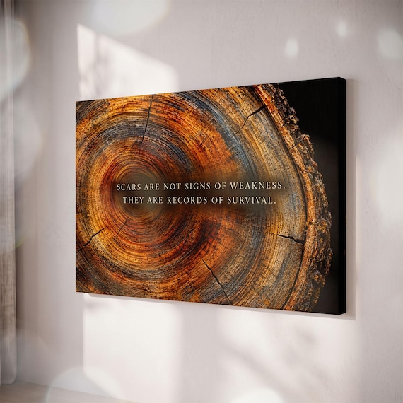 Tree Rings Canvas Print, Motivational Quote Wall Art, Rustic Wood Slice Decor
