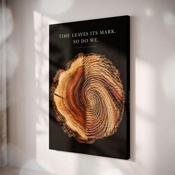 Tree Ring Fingerprint Canvas Print, Moody Nature Quote Art, Rustic Wood Grain Decor