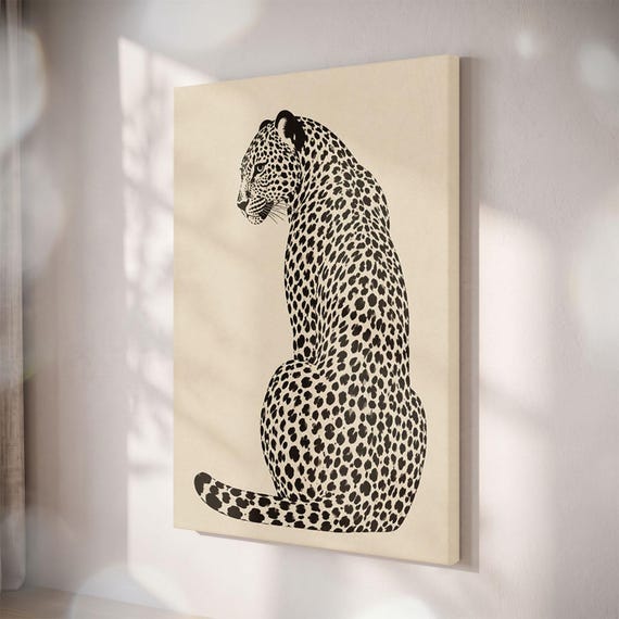 Leopard Canvas Print, Black and White Cheetah Wall Art, Minimalist Safari Decor