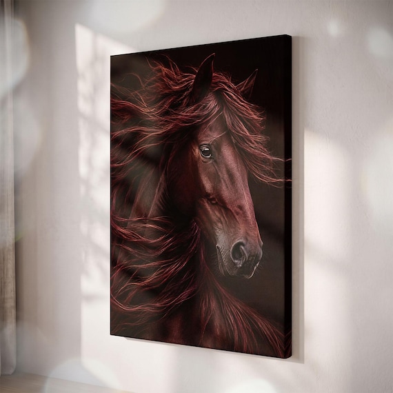 Dark Horse Canvas Print, Moody Equestrian Wall Art, Rustic Farmhouse Decor