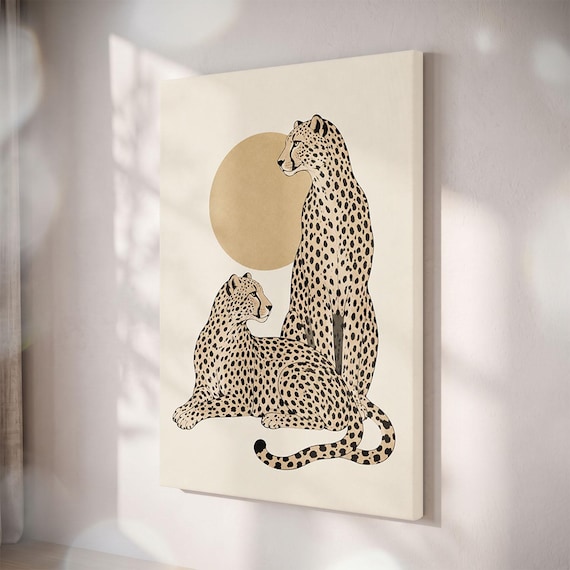 Minimalist Cheetah Canvas Print, Boho Leopard Wall Art, Neutral Living Room Decor