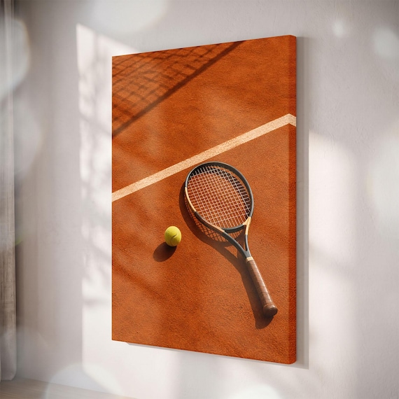 Clay Tennis Court Canvas Print, Minimalist Sport Wall Art, Terracotta Poster