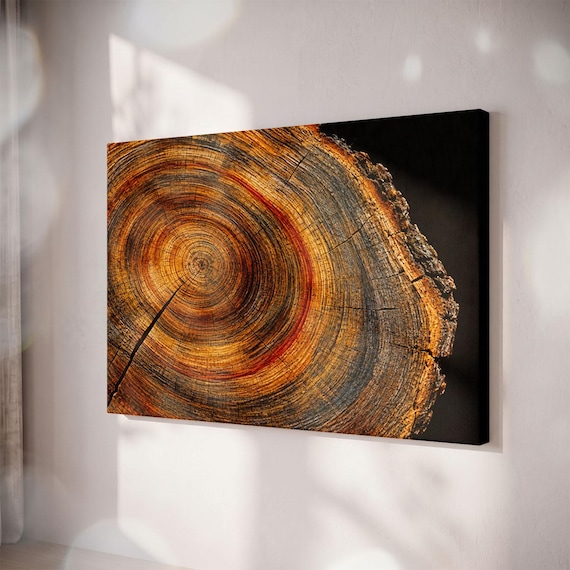Tree Ring Canvas Print, Rustic Wood Slice Wall Art, Modern Farmhouse Nature Decor