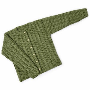 Classic Textured Shell Crochet Cardigan Pattern | Elegant Buttoned Merino Jacket (Sizes 34 to 50 in)