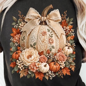 Pumpkin Lace Border PNG: Coquette Fall Floral Bow Pumpkin Patch Preppy Autumn Sublimation Design (Digital Download)
