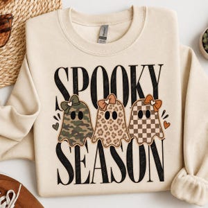 Spooky Season Ghost T-Shirt, Retro Ghost Halloween Gift, Leopard Camo Plaid Graphic Tee, Fall Spooky Season Shirt
