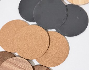 Custom Laser Engraved Coasters | Wood, Slate, Cork Options (Made to Order)