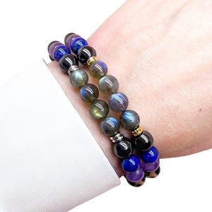 The Empath Protector, Relief Stress, Labradorite, Black Tourmaline, Smoky Quartz, Amethyst, Hematite Gemstone Bracelet, Gift for Him or Her