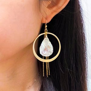 Angel Aura Crystal Hoop Earrings, 14k Gold Filled or Sterling Silver Earwire Option, Energy Healing and Balance, Gift for Her, Birthday