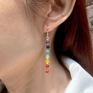 Chakra Energy Gemstone Earrings, 7 Chakra Gemstone Jewelry 14k Gold Filled and Sterling Silver Option, Gift for Her, Birthday, Anniversary