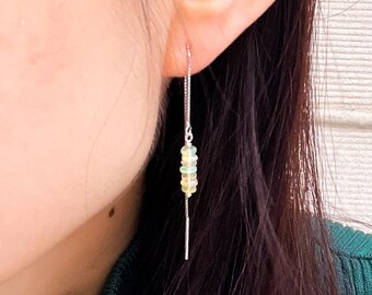 Brincos de prata 925 com corrente tipo caixa e opala facetada, presente ideal para ela, casamento, aniversário, pedra de nascimento de outubro, Libra.