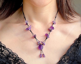 Amethyst Rose Necklace, Hand Crafted Dainty Amethyst Crystal, Valentine Gift for Her, Strength and Stability Necklace