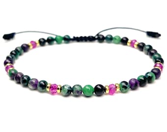 Tornozeleira de rubi zoisita e jade rosa, joia de pedras preciosas para cura dos chakras