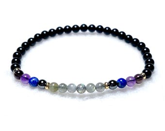 The Empath Protector Bracelet, 4mm gemstone bead, Black Tourmaline, Smoky Quartz, Lapis Lazuli and Hematite Bracelet, Gift for Him and Her