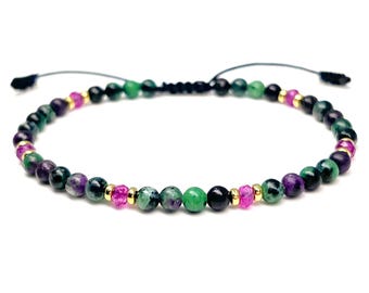 Pulseira de zoisita de rubi e jade rosa: joia com pedras preciosas para cura dos chakras