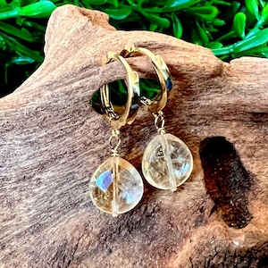 18K Gold Filled Citrine Earrings, Faceted Citrine Hoop Earrings, Dainty Gold Huggies, Wedding Gift, Anniversary, November Birthstone