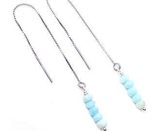 Brincos de prata 925 com corrente e opala azul facetada, presente ideal para ela, casamento, aniversário, pedra do mês de outubro, Libra.