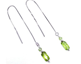 Brincos de corrente encaixotada em prata 925 com peridoto facetado, presente ideal para ela, casamento, aniversário, pedra de nascimento de agosto, Leão.