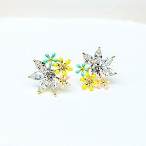 Marquise Crystal Flower Stud Earrings, Lotus Stud Gold Earrings, Gift for Her, Birthday, Anniversary