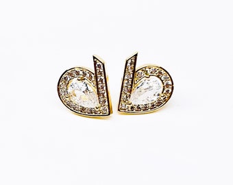 Love Heart Crystal Stud Earrings, Dainty Crystal Heart