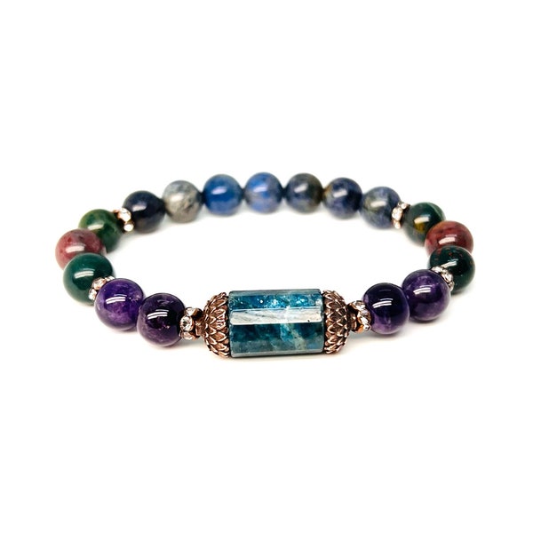 Apatite Bloodstone Amethyst and Dumortierite Stone Bracelet Dainty Blue Gemstone Jewelry Metaphysical Healing Crystal Gift for Her