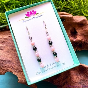 Facettierte Rosa Opal und Schwarzer Turmalin Kristall Ohrringe, Edelstein Gold Filled und Sterling Silber Schmuck Geschenk für Sie