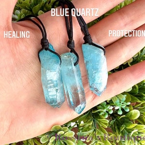 Blue raw quartz crystal necklace, blue quartz pendant, adjustable blue quartz necklace, blue quartz healing jewelry