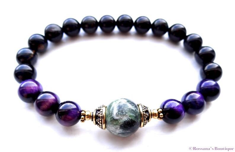 prosperity bracelet seraphinite bracelet Seraphinite and tiger eye bead bracelet tiger eye bracelet chakra bracelet healing bracelet