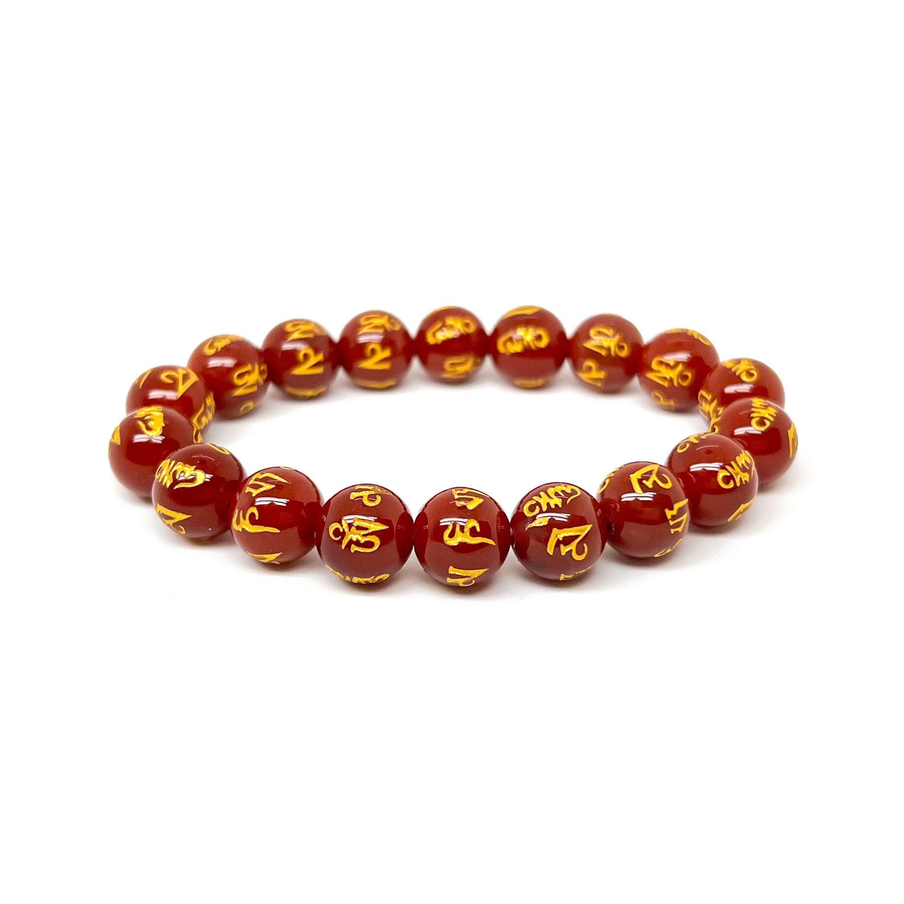 Bracelet De Perles Mala 'Om Mani Padme Hum' En Agate Mate Noire - Fait Main & Sur Mesure