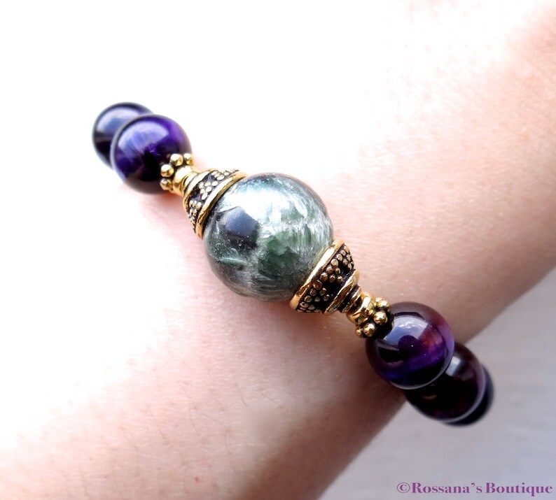 prosperity bracelet seraphinite bracelet Seraphinite and tiger eye bead bracelet tiger eye bracelet chakra bracelet healing bracelet