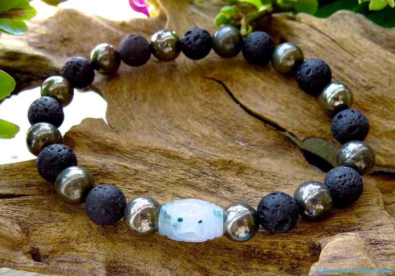 protection bracelet Carved jadeite and lava stone bracelet with pyrite jade bracelet,fertility bracelet,prosperity bracelet yoga bracelet