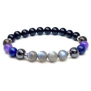 The Empath Protector, Relief Stress, Labradorite, Black Tourmaline, Smoky Quartz, Amethyst and Hematite Bracelet, Gift for Him and Her