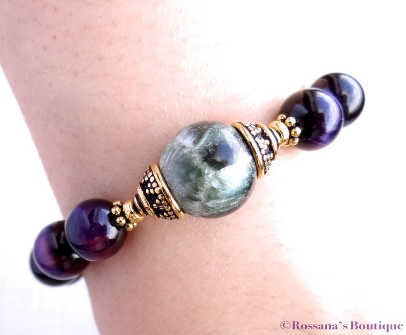 prosperity bracelet seraphinite bracelet Seraphinite and tiger eye bead bracelet tiger eye bracelet chakra bracelet healing bracelet