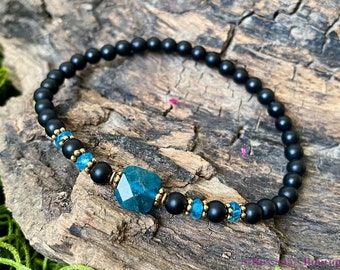 Career success bracelet, apatite and topaz bracelet with onyx, clears away confusion and negativity, personal grow