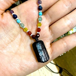 Block psychic attack and negative energy, natural black tourmaline with 7 chakra stones, chakra protection, balance, healing energy