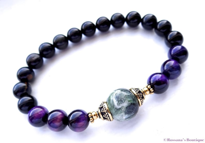 prosperity bracelet seraphinite bracelet Seraphinite and tiger eye bead bracelet tiger eye bracelet chakra bracelet healing bracelet