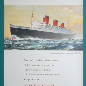 RMS QUEEN MARY Steam Liner Advertisement for Ivorex Print Paper London - 1957 Color Print Vintage