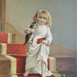 Victorian Lithograph Little Girl and Dog - Etsy