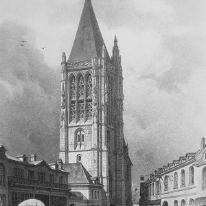 FRANCE Church of Saint Martin at Aigle - 1843 SUPERB Original Lithograph Print