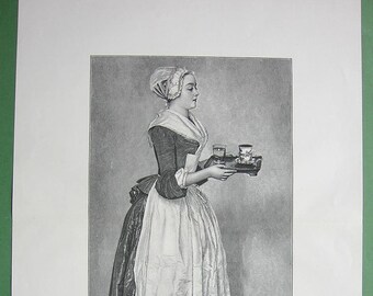 SERVANT GIRL Carrie Breakfast Tray Hot Chocolate Drink by Liotard - VICTORIAN Era Print 15 x 20" (38 x 50 cm)