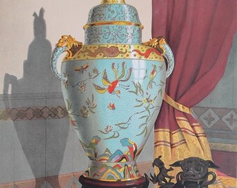 PORCELAINE VASE from China  - 1876 COLOR Print Philadelphia World Fair Exposition