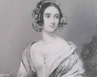 ERNEST BRUCE Lady of Queen Victoria &#39;s Royal Court - 1849 SUPERB Quality Portrait Print Engraving
