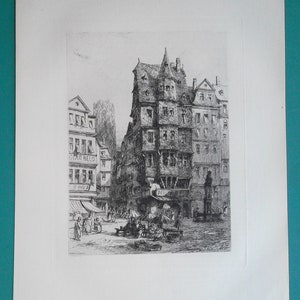 GERMANY Frankfurt Romerberg Old Town Square & Cathedral - 1881 Original Etching Print by Ernest George