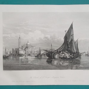 ITALY Venice Church San Giorgio Maggiore - 1860s Antique Print Intaglio Engraving