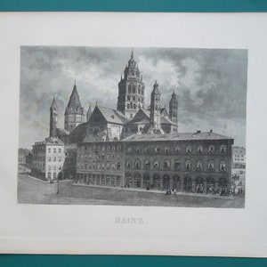 GERMANY Mainz Cathedral Dom - 1880s Antique Print Intaglio Engraving