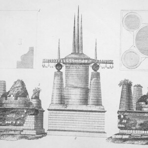 ITALY Albano Tomb of Orazi & Curiazi - 1840s Antique Print Copperplate Engraving Intaglio