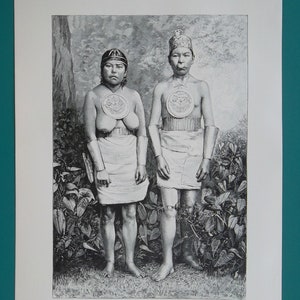COLOMBIA South America Muysca Indians Man Woman Adorned with Ancient Jewelry - 1894 Antique Wood Engraving Print Xylograph