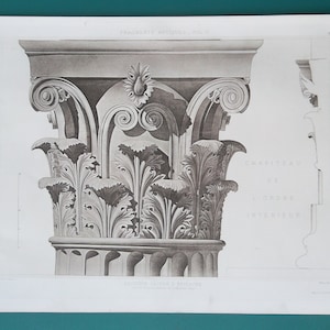 GREECE Epidauros Sanctuary of Asklepios Corinthian Capital - 1905 D&#39;Espouy Antique Print 12 x 17&quot; (30 x 43 cm)